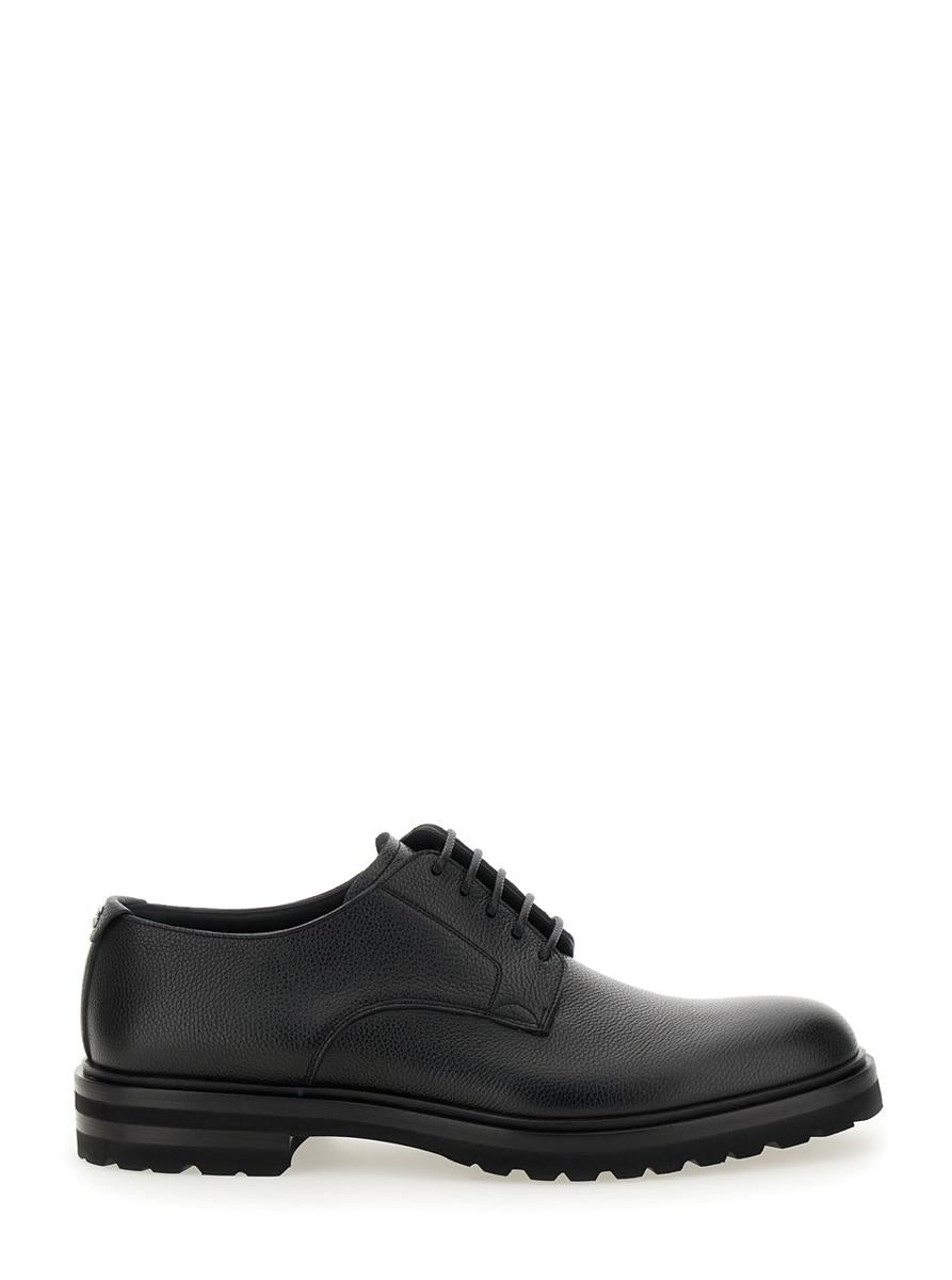 'Altavilla' Black Derby Lace-Up Shoes With Metal Dg Logo On Heel In Brushed Leather Man