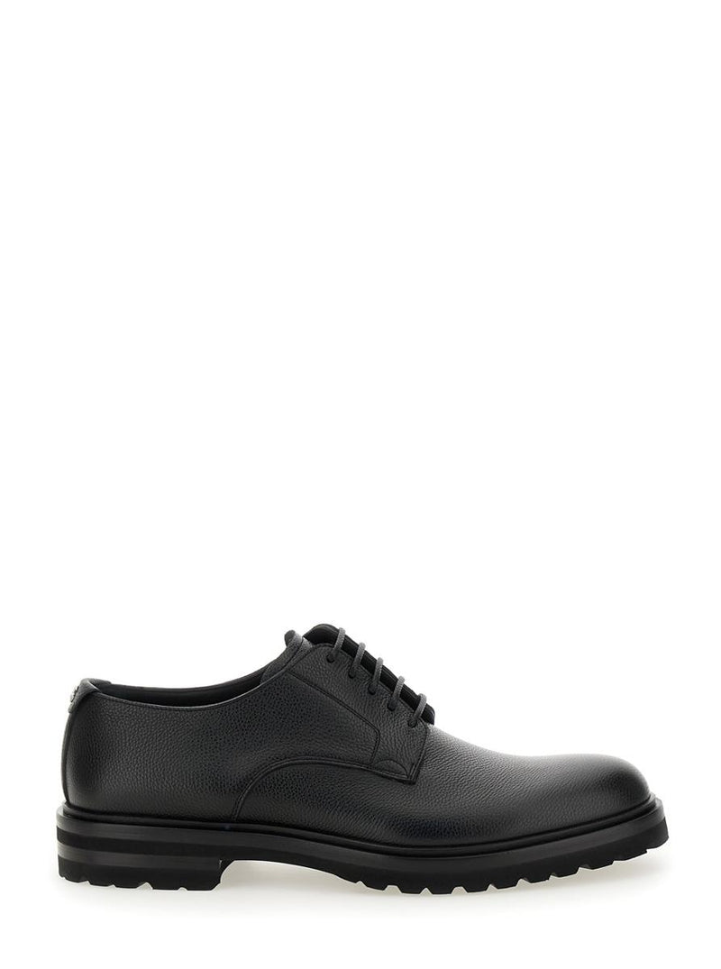 'Altavilla' Black Derby Lace-Up Shoes With Metal Dg Logo On Heel In Brushed Leather Man
