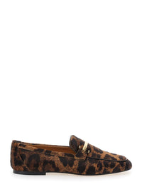 Brown Loafers With Logo Plaque On The Front And All-Over Leopard Motif In Suede Woman