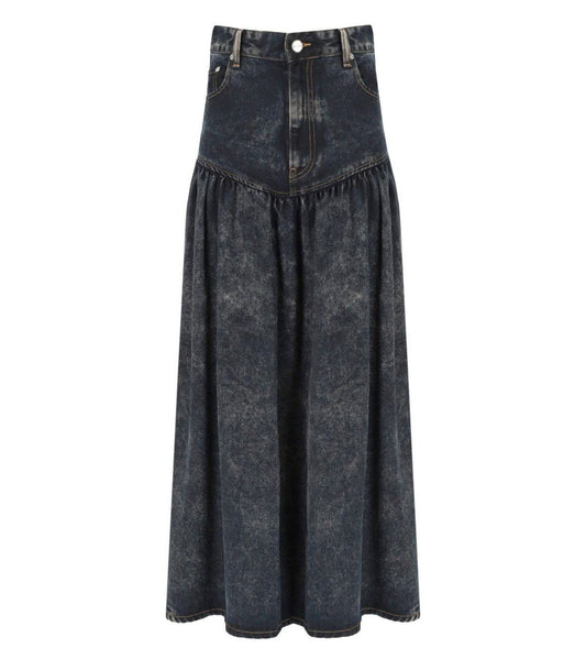 Ganni Black Washed Denim Skirt