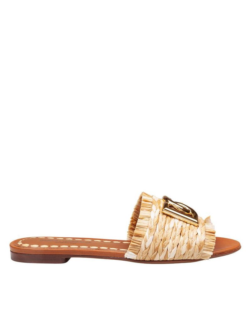Dolce & Gabbana Raffia Braid Slipper With Fringes