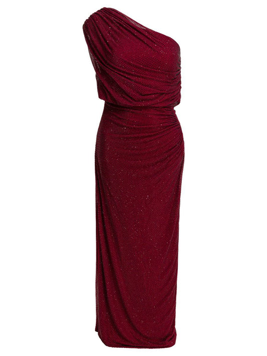 Self-Portrait Draped Midi Dress With Rhinestones