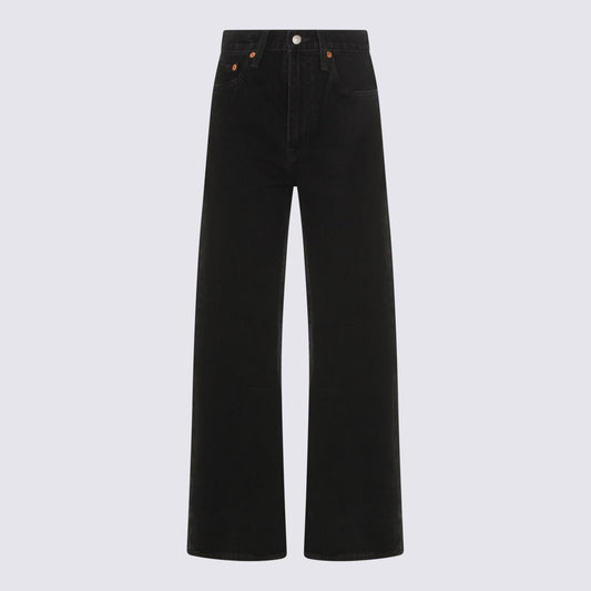 Levi'S Black Cotton Ribcage Wide Leg H223 Jeans