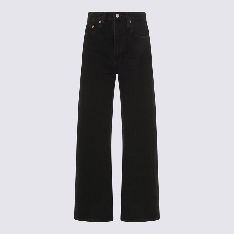 Levi'S Black Cotton Ribcage Wide Leg H223 Jeans