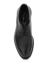 'Altavilla' Black Derby Lace-Up Shoes With Metal Dg Logo On Heel In Brushed Leather Man
