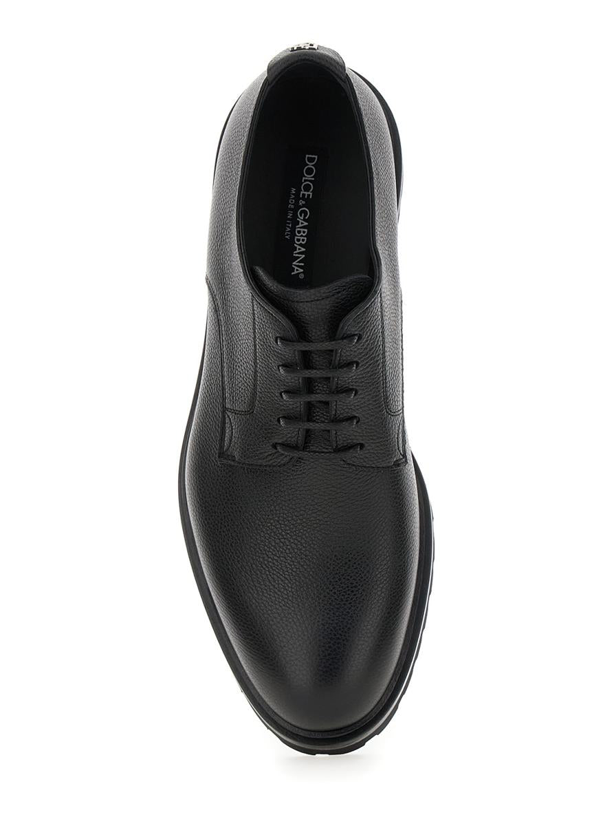 'Altavilla' Black Derby Lace-Up Shoes With Metal Dg Logo On Heel In Brushed Leather Man