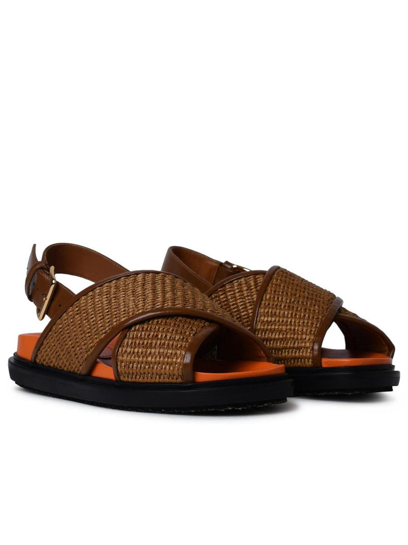 Marni Brown Raffia Blend Fussbett Sandals