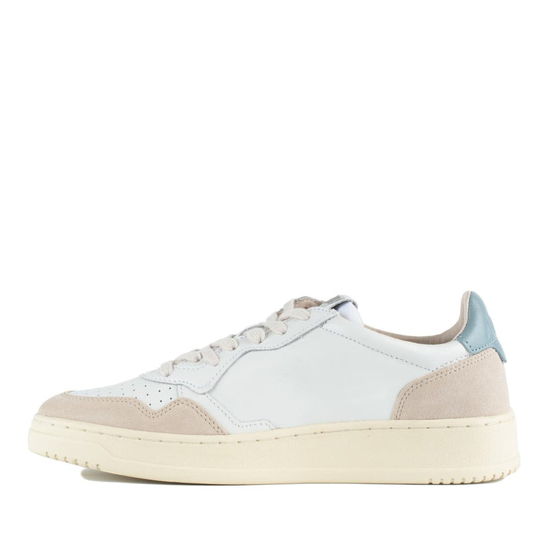 Autry Medalist Low White And Silver Blue Leather And Suede Sneakers