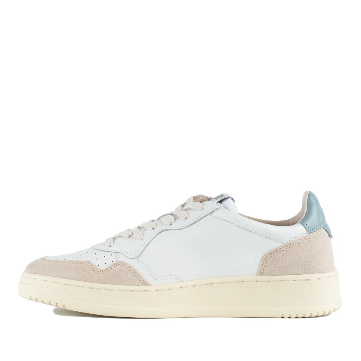 Autry Medalist Low White And Silver Blue Leather And Suede Sneakers