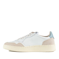 Autry Medalist Low White And Silver Blue Leather And Suede Sneakers