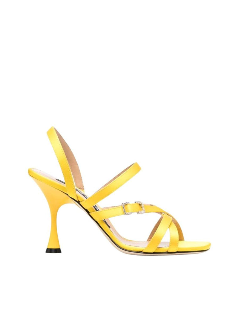 Sergio Rossi Crepe Satin Leather Heeled Sandal Shoes