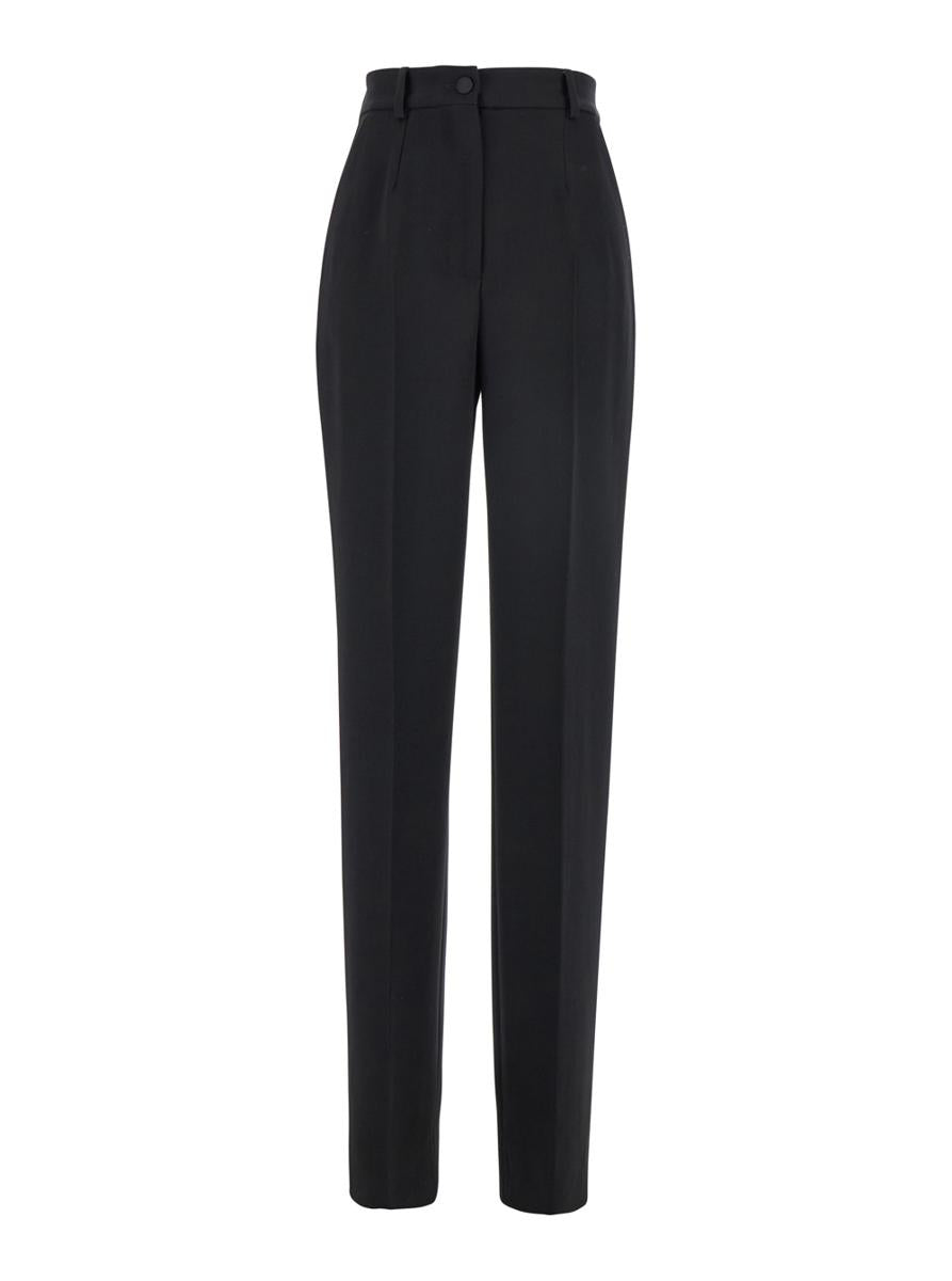 Black Pants With High Waist And Belt Loops In Wool Woman