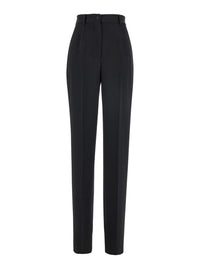 Black Pants With High Waist And Belt Loops In Wool Woman