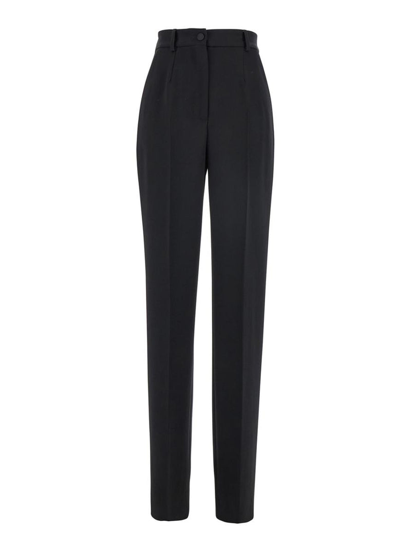 Black Pants With High Waist And Belt Loops In Wool Woman