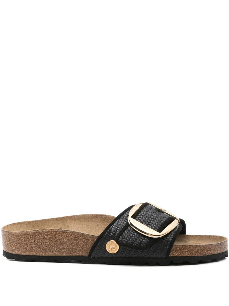 Birkenstock Madrid Big Buckle Black, Raffia Shoes