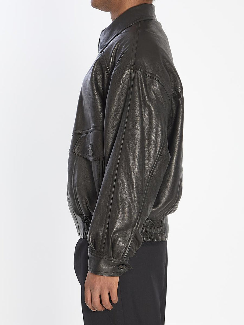 balloon bomber jacket in lambskin leather