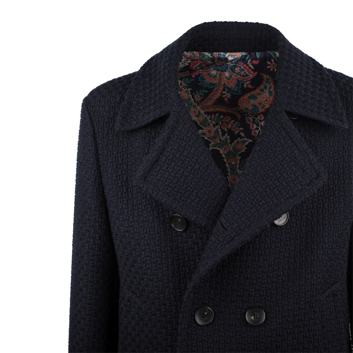 Etro Peacoat In Blue Wool