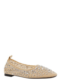 Beige Ballet Flats With All-Over Crystals Application In Tech Fabric Woman