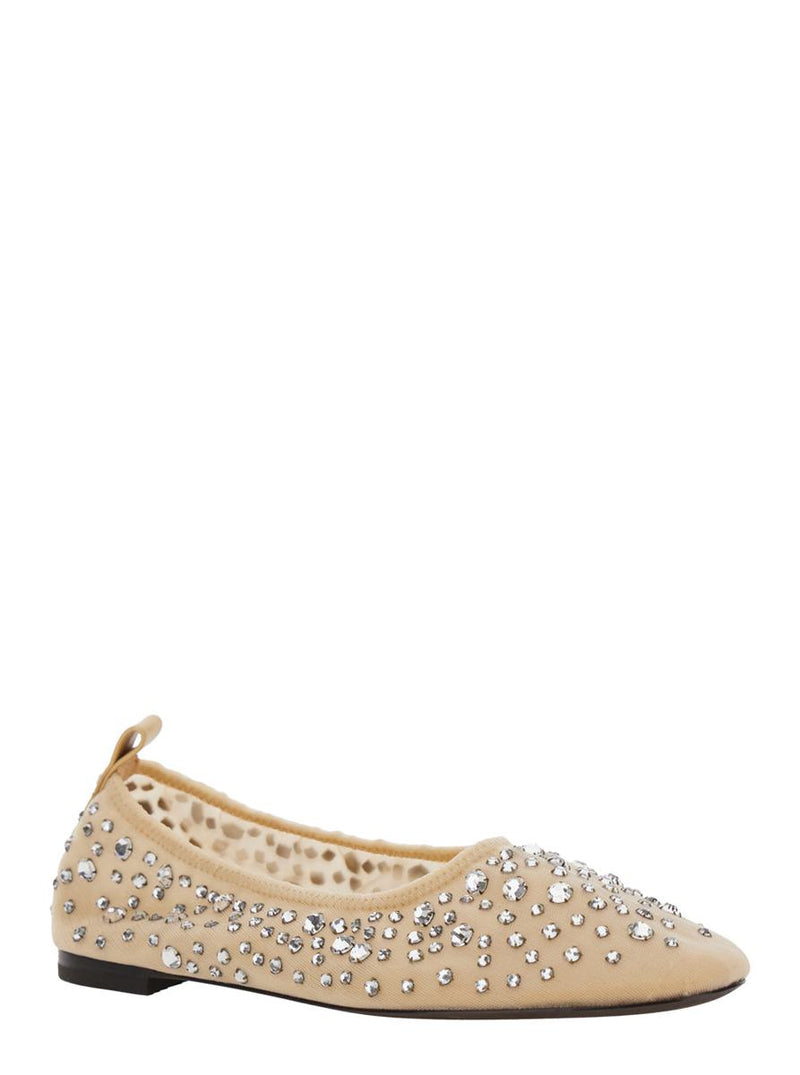 Beige Ballet Flats With All-Over Crystals Application In Tech Fabric Woman