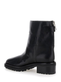 'Brooklyn' Black Ankle Boots With Buckle In Smooth Leather Woman