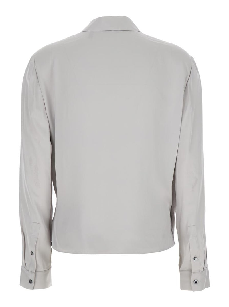 Metallic Blouse With Peak Revers And Crossover Neck In Silk Woman