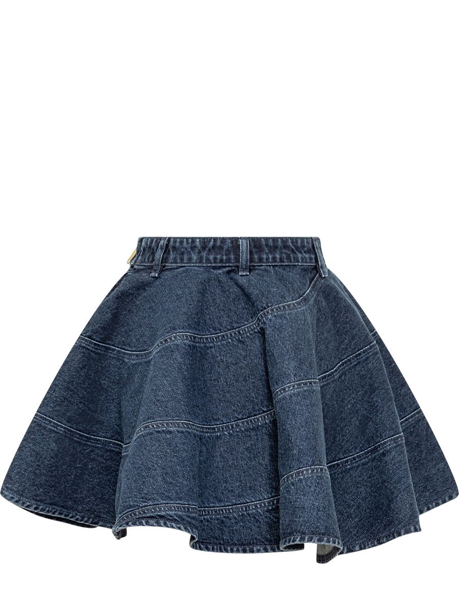Self-Portrait Denim Mini Flared Skirt