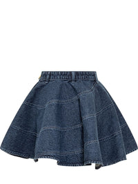 Self-Portrait Denim Mini Flared Skirt