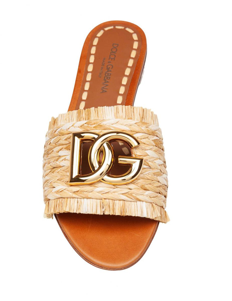 Dolce & Gabbana Raffia Braid Slipper With Fringes