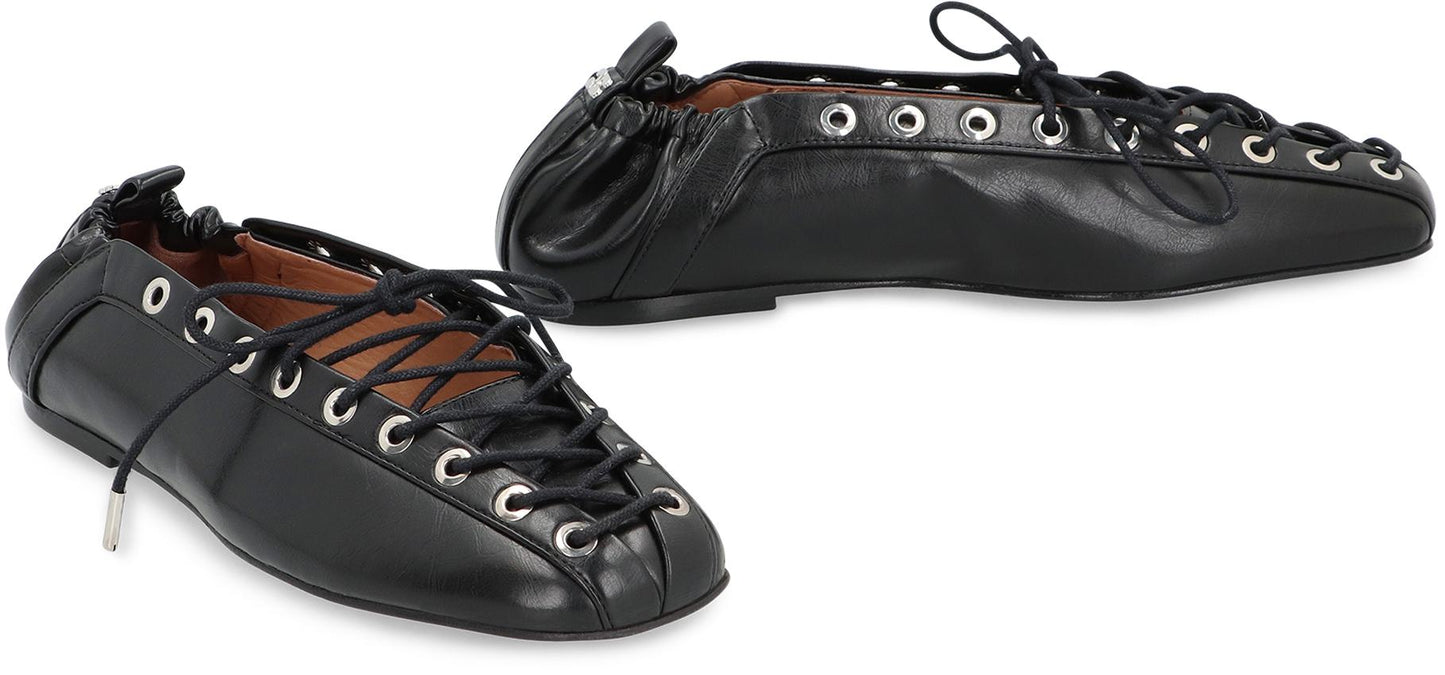 Ganni Faux Leather Ballet Flats