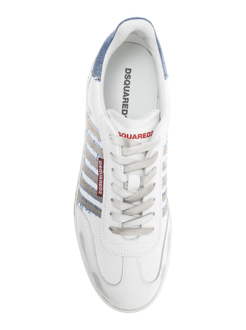 White Low Top Sneakers With Logo Patch On Tongue And Side And Contrasting Heel With Logo In Leather And Cotton Man