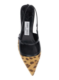 'Didi' Brown Slingback Pumps With Leopard Motif And Sculpted Heel In Leather Woman
