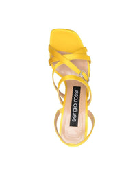 Sergio Rossi Crepe Satin Leather Heeled Sandal Shoes