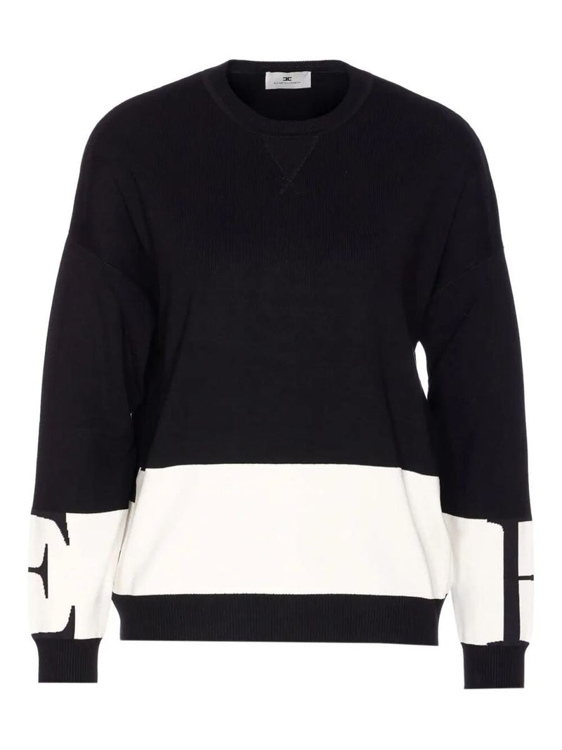 Elisabetta Franchi Inlaid Logos Colour-Block Crewneck Sweater Clothing