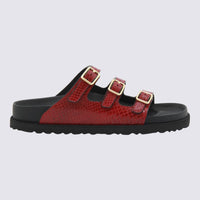 Birkenstock Red And Black Leather Florida Snake Sandals