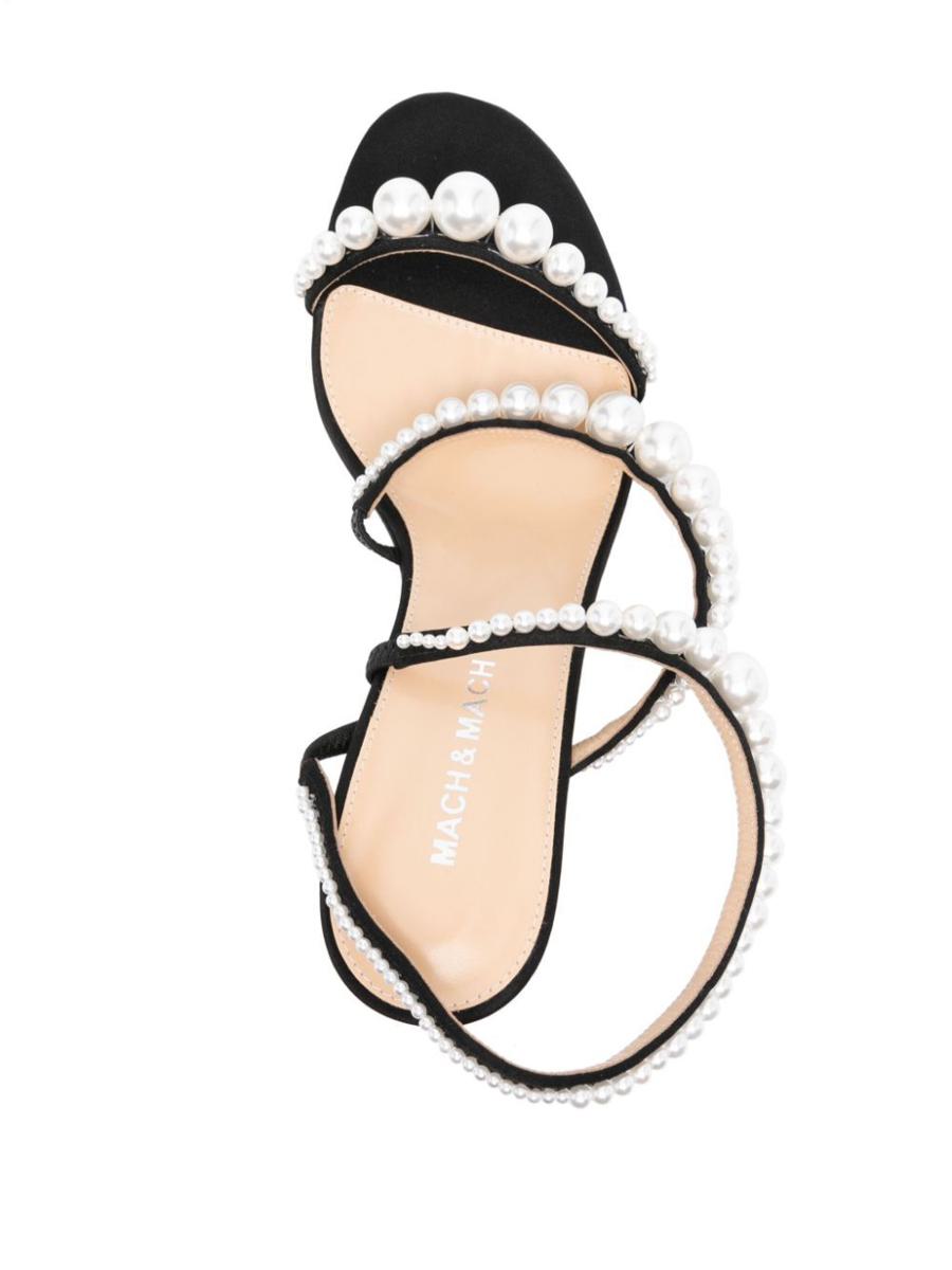 Mach & Mach Sirene Satin Round Toe Pearl Sandals Shoes
