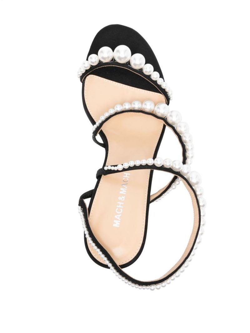 Mach & Mach Sirene Satin Round Toe Pearl Sandals Shoes