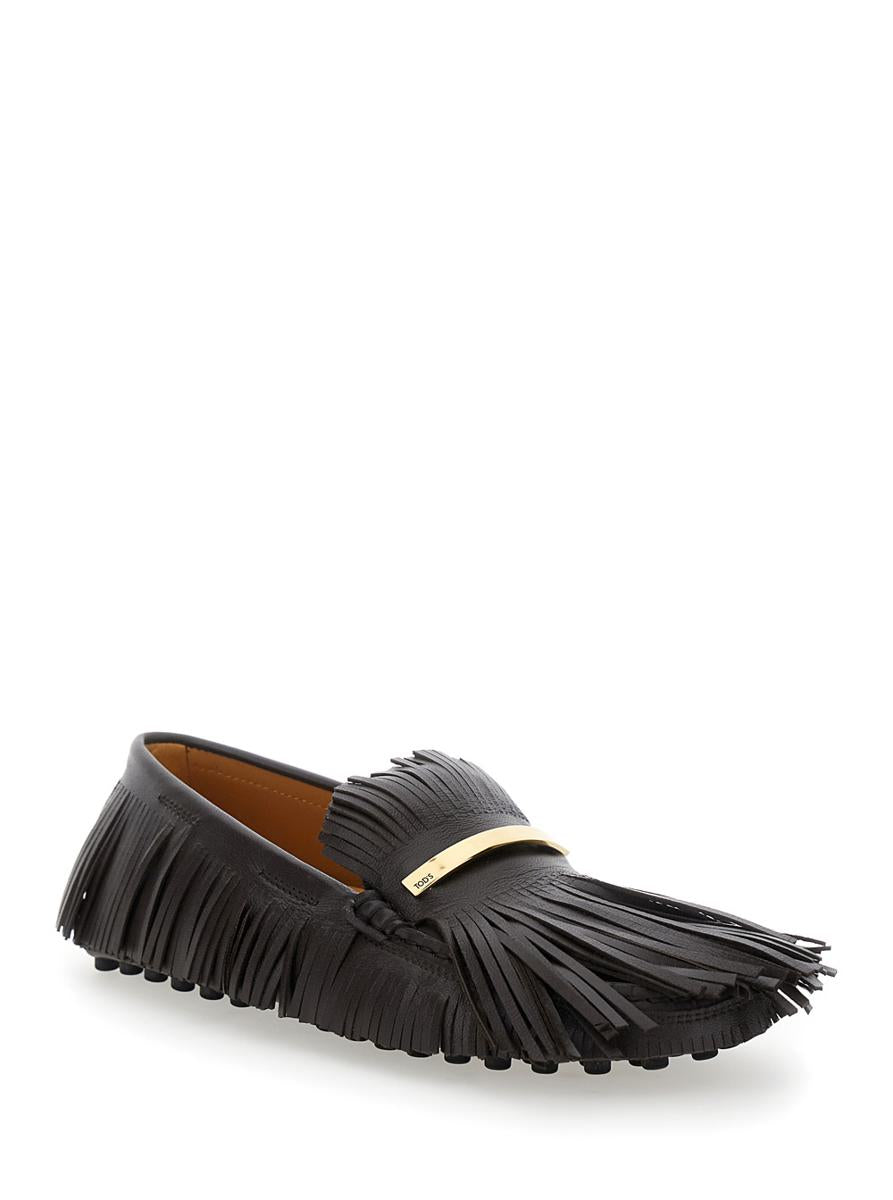 'Yorky' Brown Loafers With Fringes In Leather Woman