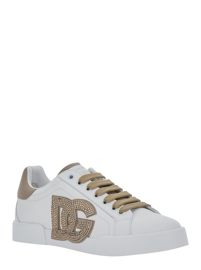 Black And Beige Low Top Sneakers With Logo Patch On The Side And Logo Lettering On The Tongue In Leather Woman