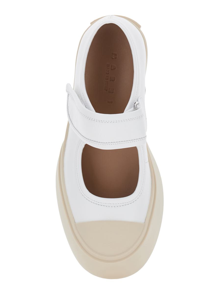 'Mary Jane' White Sandals With Touch-Strap Closure And Logo Patch On The Rear In Leather Woman