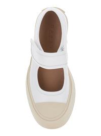 'Mary Jane' White Sandals With Touch-Strap Closure And Logo Patch On The Rear In Leather Woman