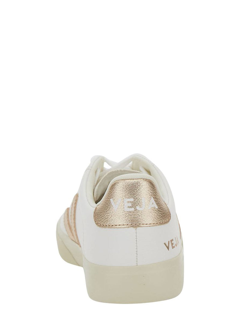 'Campo' White Low Top Sneakers With Metallic Logo In Leather Unisex