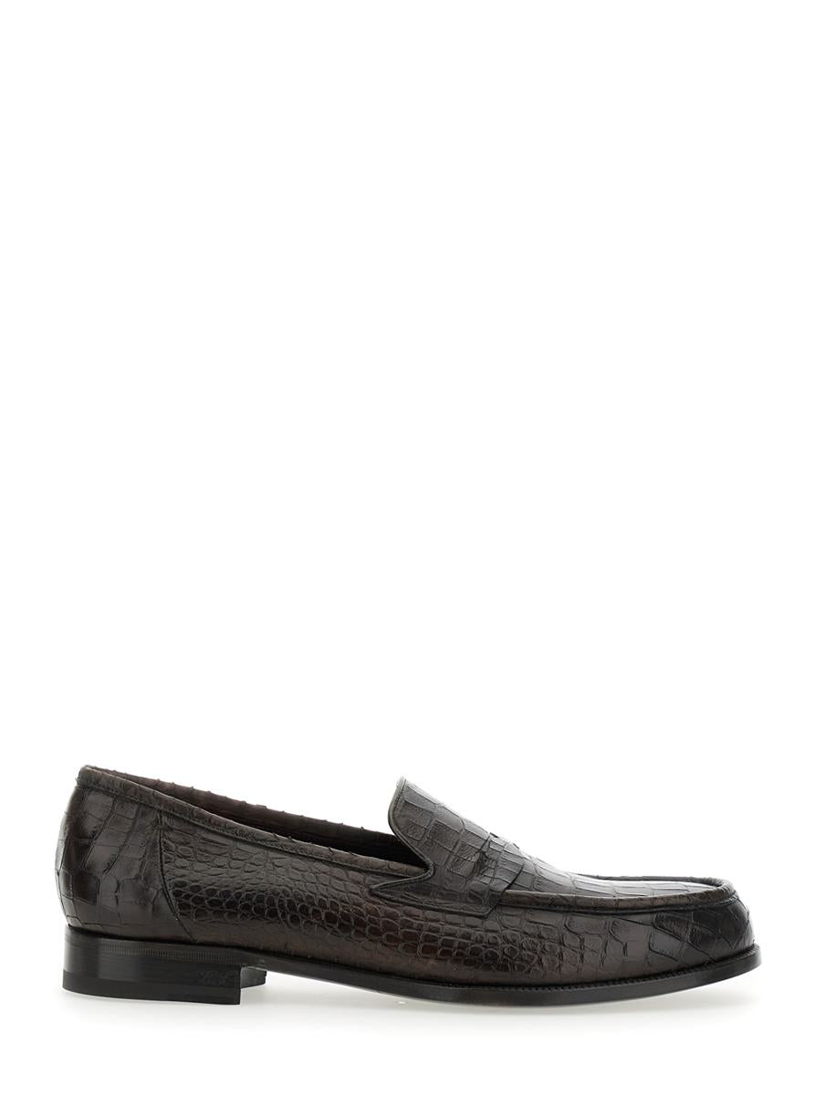 'Luisiana' Brown Loafers With Embossed Crocodile Effect In Leather Man