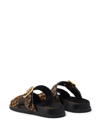 Prada Triangle-Logo Animal-Print Sandals