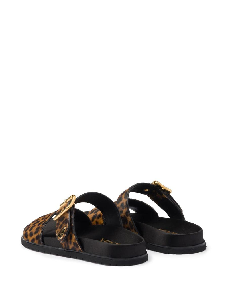 Prada Triangle-Logo Animal-Print Sandals