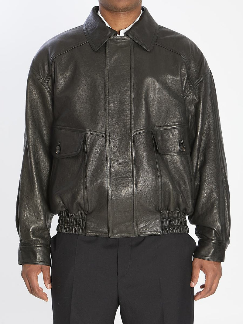 balloon bomber jacket in lambskin leather