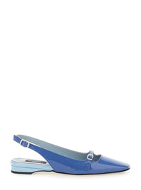 'Ninon' Blue Slingback Ballet Shoes In Leather Woman