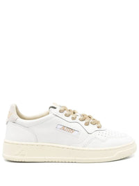 Autry Medalist Low Sneakers In White Leather With Gold-Tone Lurex Details Shoes