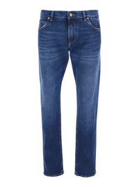 Blue Slim Jeans With Logo Patch On The Rear In Denim Man