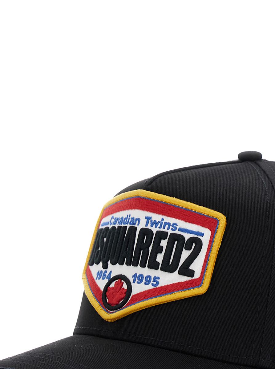 Black Baseball Cap With Maxi Print On The Front And Rear Adjustable Buckle Cosure In Cotton Man