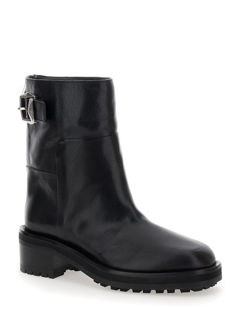 'Brooklyn' Black Ankle Boots With Buckle In Smooth Leather Woman